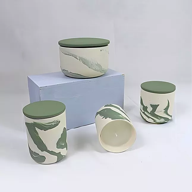 Borcan de lumânare din ceramică marmorată verde naturală